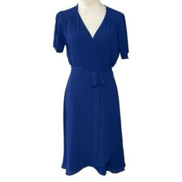 Lulus Blue Wrap Dress Women’s XL Flutter Sleeve High Low Hem - Picture 1 of 7